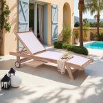 Bain de soleil en teck et textilène blanc Bain de soleil en teck et textilène blanc