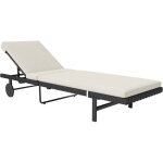 Outsunny - bain de soleil transat inclinable 2 roues - pais matelas intgr blanc cass - acier rsine ...