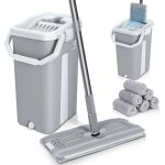 Balai microfibre et seau essoreur avec 6 serpillères réutilisables balai plat double compartiment gris ... Balai microfibre et seau essoreur avec 6 serpillères réutilisables balai plat double compartiment gris ...