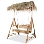 Balancelle � 2 places, balan�oire de jardin, chaise de jardin avec feuilles de palmier bambou 202 cm ...