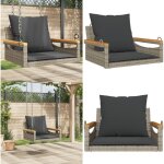 Balancelle avec coussins gris 63x62x40 cm rsine tresse - balancelle de jardin - banc de jardin - chaise ...