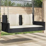 Balancelle avec coussins noir 119x56x48 cm r�sine tress�e