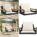 Balancelle avec coussins noir 63x62x40 cm r�sine tress�e - balancelle de jardin - banc de jardin - chaise ...
