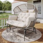 Balancelle de jardin 2 places, avec coussin et dossier, fauteuil � bascule d'ext�rieur, fer, gris