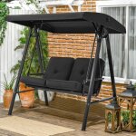 Balancelle de jardin avec 2 places, toit inclinaison réglable et coussin Épais, noir - yodolla Balancelle de jardin avec 2 places, toit inclinaison réglable et coussin Épais, noir - yodolla