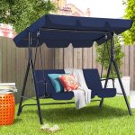 Yodolla balancelle de jardin 3 places avec auvent r�glable & coussin amovible, charge 204kg, bleu fonc� ...