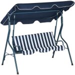 Balancelle de jardin 3 places coussins assise dossier bleu blanc ray�