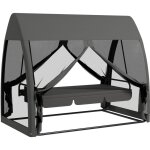 Balancelle de jardin convertible 3 places - matelas assise dossier, moustiquaire int�grale, toit - m�tal ...