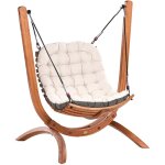 Balancelle de jardin rustique en bois de m�l�ze et polyester rembourr� marron et beige clair alliste