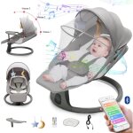 Balancelle transat b�b� �lectrique 3 en 1 avec t�l�commande, p�dale, table � manger, 5 modes balancement, ...