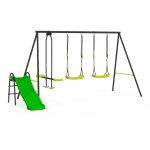 Idmarket - balanoire 3 agrs portique avec 2 balanoires, 1 face  face et toboggan