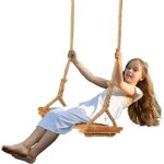Balancoire en bois pour adultes, balancoire arbre si�ge bois portique assise swing corde jute r�glable ...