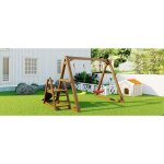 Balanoire d'extrieur double pour enfants, balanoire robuste pour enfants avec toboggan et chelle ...