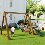 Balan�oire double pour enfants, balan�oire robuste avec toboggan et �chelle d'escalade, portique de balan�oire ...