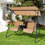 Balanoire porche auvent rglable 2 personnes isotherme coussins amovibles marron cw10164