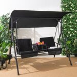 Balanoire porche auvent rglable 2 personnes isotherme coussins amovibles noir cw78515