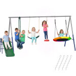 Balan�oire portique enfants - aiyaplay - toboggan, 3 balan�oire, face � face, hauteur r�glable - acier ...