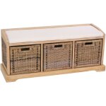 Hhg - jamais utilis] banc / banquette bienne, bote de rangement, 3 paniers, treillis en rotin kubu, ...