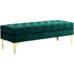 Banc banquette capitonn�e bout de lit style classique chic dim. 118l x 45l x 42h cm pi�tement m�tal dor� ...