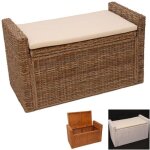 Banc banquette / coffre de rangement m92, rotin, blanc