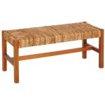 Banc bout de lit en paille tress� et structure en bois - longueur 102 x profondeur 38 x hauteur 46 cm ...
