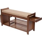 Banc � chaussures en bambou marron, meuble � chaussures avec assise rembourr�e, pour patio, salon, chambre ...