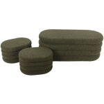 Sweeek - banc coffre en bouclettes kaki avec 2 poufs ovales de rangement intgrs - l111cm