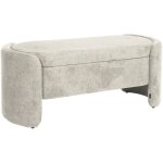 Banc coffre. bout de lit contemporain tissu gris clair. l 110 x p 42 x h 45cm - kalo