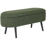Banc coffre, bout de lit avec revtement bouclette texture, kaki, pieds en bois noir, l 112 x 44 x 50cm ...