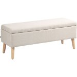 Homcom - banc coffre de rangement style scandinave pitement ffil inclin bois hva tissu beige