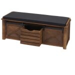Hhg - jamais utilis] banc avec compartiments de rangement 596, rembourr, mtal, bois massif, aspect ...
