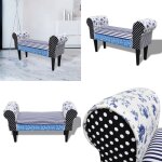 Banc design avec patchwork bleu et blanc - banc design - banc rangement - banc patchwork - banc campagne ...