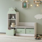 [en. casa] - banc pour enfant avec �tag�re vipsali 100 x 99 x 30 cm blanc vert menthe