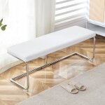 Banc d'entr�e 130 cm, simili cuir (pu) rembourr�e, pi�tement m�tal chrom�, multifonction (salle � manger, ...