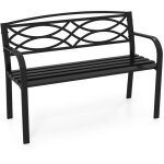 Banc de jardin 116 cm m�tallique pour 2 personnes avec accoudoirs courb�s et dossier, charge 300 kg pour ...