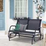 Banc de jardin 2 places structure en m�tal dossier et coussin d'assise en tissu mesh noir 120 x 70 x ...