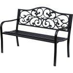 Banc de jardin 3 places en acier noir, 127x60x89cm