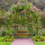 Banc de jardin aspect osier lattes en bois structure en fonte