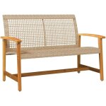 Banc de jardin?banquette de jardin?chaise beige 112 cm r�sine tress�e et bois d'acacia cfw38426