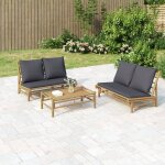 Design in - banc de jardin, banquette de jardin avec coussins gris fonc� bambou cfw31424