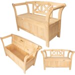 Kadax - banc de jardin en bois avec coffre de rangement et dossier pour la terrasse 119 cm
