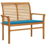 The living store - banc de jardin avec coussin bleu 112 cm bois de teck massif - banc de jardin - banc ...