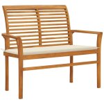 The living store - banc de jardin avec coussin crme 112 cm bois de teck massif - banc de jardin - mobilier ...