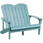 Banc de jardin traditionnel en plastique et bois 2 places meuble de jardin bleu clair adirondack