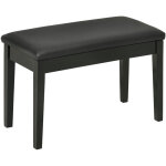 Banc de piano r�glable en hauteur avec rangement, coussin en cuir noir, 75x35x49 cm