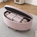 Banc au pied du lit 90x40x42cm, banc coffre, banquette canap, pieds mtal, velours, rose