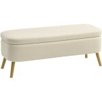 Banc de rangement, bout de lit avec couvercle, pieds en bois, capacit 65 l, jusqu' 220 kg, 120x42x45cm, ...