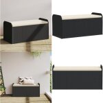 Banc de rangement avec coussin noir 115x51x52 cm résine tressée - banc de jardin - meuble de jardin - ... Banc de rangement avec coussin noir 115x51x52 cm résine tressée - banc de jardin - meuble de jardin - ...