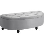 Banc de rangement design capitonn� demi - cercle, bout de lit velours, pieds bois d?h�v�a, salon chambre ...