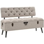 The living store - banc de rangement avec dossier 110 cm crme tissu - banc coffre - banc rangement - ...